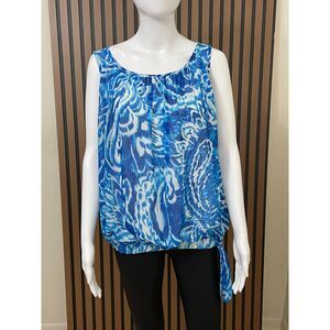 Cache Women's L Blue Blouse Polyester Tunic Tie-Dye Bohemian Lined Casual Beach